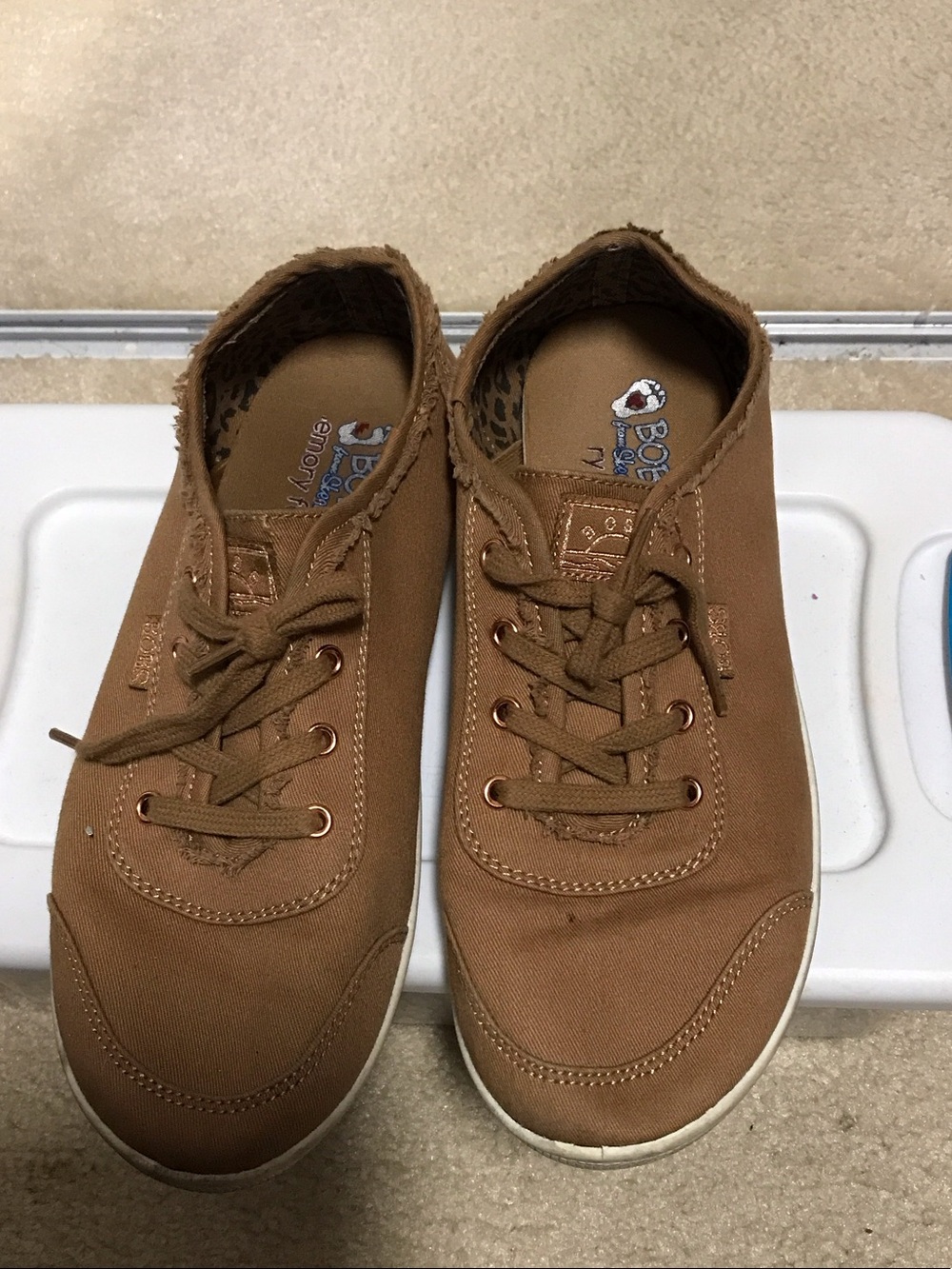 Skechers BOBS Women's Canvas Lace-Up Sneakers in Light Brown